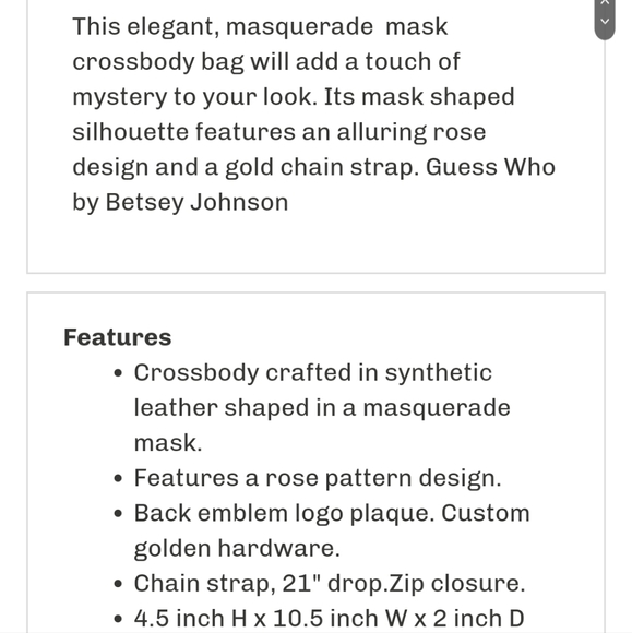 Betsey Johnson Masquerade Mask Guess Who Crossbody Purse NWT - Picture 8 of 11